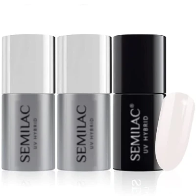 Image of Semilac Base Coat, Top Coat &amp; UV Gel Colour Polish. Long Lasting, Chip Resistant Easy To Apply. 051 French Beige Milk Nail Varnish. Perfect For Manicure or Pedicure.