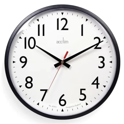 Image of Acctim Commander Wall Clock Quartz Shatterproof Lens Easy Read Numbers Black 35cm
