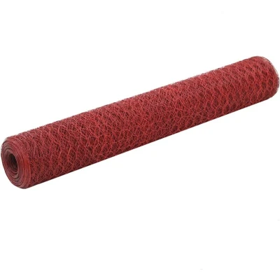 Image of vidaXL Chicken Wire Fence 25x1m Steel with PVC Coating, Flexible, Easy to Use, Weather Resistant, Perfect for Poultry Confinement and Plant Protection Red