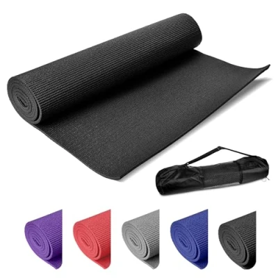 Image of ASAB 6mm Thick Foam Roll Up Yoga Mat for Training, Gymnastic, Abdominal Exercises, Pilates, Stretching, Camping, Travel Non Slip 173x61cm Black