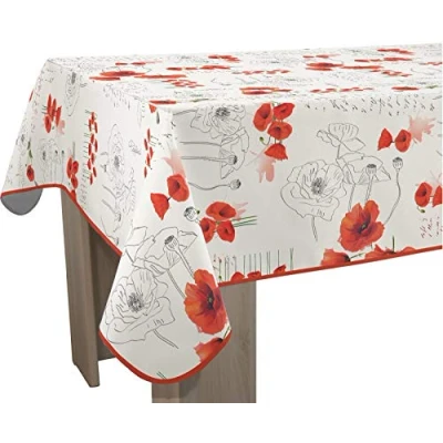 Image of Le linge de Jules Poppies Stain Resistant Tablecloth 150 x 300 cm Rectangular Red