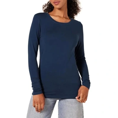 Image of Amazon Essentials Women&#039;s Classic Fit Long Sleeve Crewneck T Shirt (Available in Plus Size), Navy, XXL