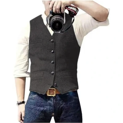 Image of Solovedress Mens Vintage Waistcoat Tweed Wool Regular Fit Suit Vest for Wedding Groomsmen(Grey,XL)