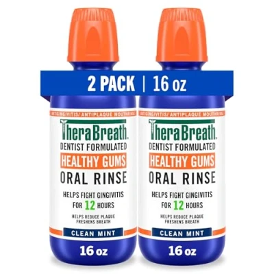 Image of TheraBreath Healthy Gums Periodontist Formulated 24 Hour Oral Rinse with CPC, Clean Mint, 16 Ounce (Pack of 2)