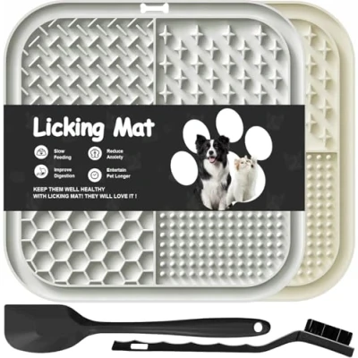 Image of 2 PCS Licking Mat for Dogs &amp; Cats with Suction Cups, Dog Slow Feeder Lick Pat Anxiety Relief, Toys Feeding Butter Yogurt Peanut, Pets Bathing Grooming Training (7.9&#039;&#039;*7.9&#039;&#039;)