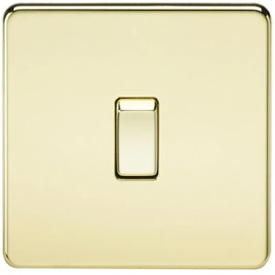 Image of KnightsBridge 20A 1G DP 230V Screwless Polished Brass Electric Wall Plate Switch