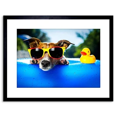 Image of Wee Blue Coo Photo Jack Russell Beach Dog Rubber Duck Art Print Framed Poster Wall Decor 9x7 inch