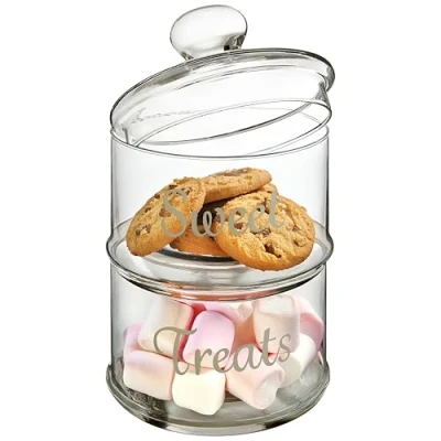 Image of Premier Housewares Stackable Storage Jars Clear 2 Piece Glass Coffee Jar with Lids Lid 29 cm x 17
