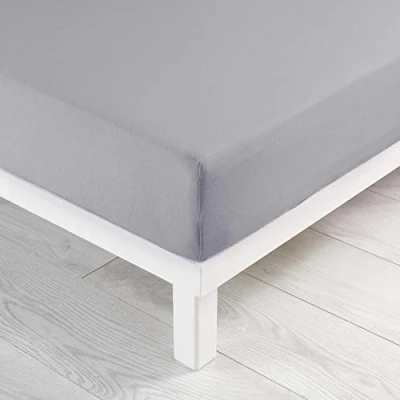 Image of Douceur d&#039;Intérieur Double Fitted Sheet, Cotton, Pebble, 140 x 190 CM