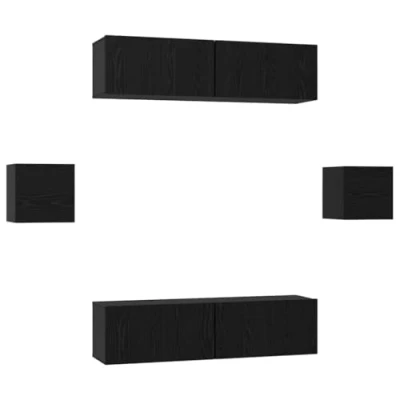 Image of vidaXL TV Cabinet Set Wall mounted 6 pcs Black oak Engineered wood