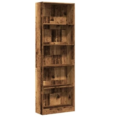 Image of vidaXL Bookcase Storage Cabinet Engineered Wood 60x24x176 cm Old Finish Multi Compartment Bookshelf for Living Room, Bedroom, Hallway, Office
