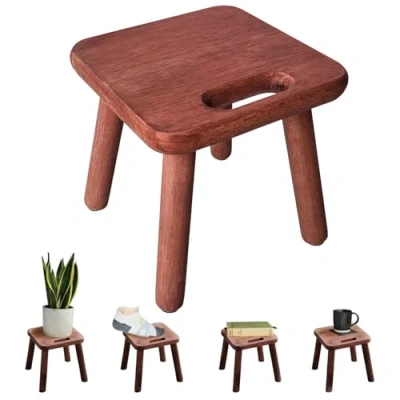 Image of Yier Mei Handle Small Stool (Walnut color) Wooden Stool, Plant Stand Indoor Step or Kids Ideal as a Side Table for House Plants, Bedroom Bedside