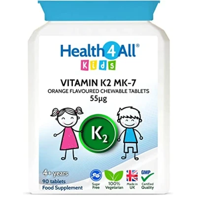 Image of Health4All Kids Vitamin K2 MK 7 55mcg Chewable 90 Tablets (V) Sugar Free Supplement for Children. Natural Orange Flavour