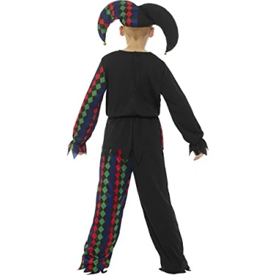 Image of Smiffys Skeleton Jester Costume, Multi Coloured with Top, Trousers &amp; Hat, Halloween Child Fancy Dress, Dress Up Costumes