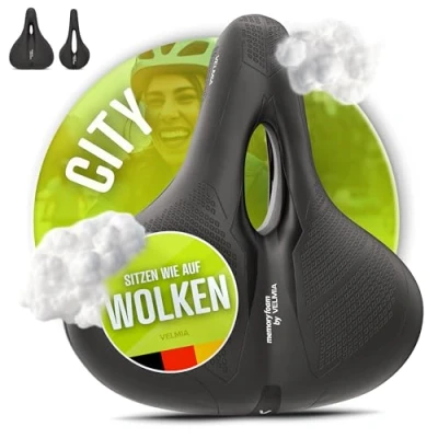 Image of VELMIA Bike Seat with Ergonomic 3 Zone Concept &amp; Memory Foam, Comfortable Saddle for Men Women, Cushion Trekking Bike, Mountain and City Bikes.