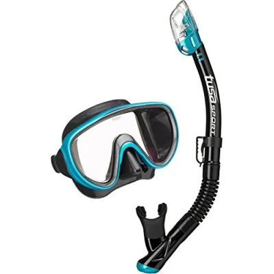 Image of Tusa Serene Adult Mask &amp; Snorkel Set Colour Choice (Black/Ocean Green)