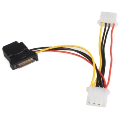 Image of StarTech.com SATA to LP4 power Cable adapter with 2 Additional 4 pin internal (F) (M) 5.9 in black LP4SATAFM2L