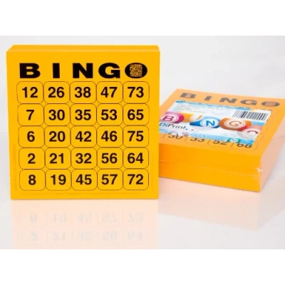 Image of DiPrint 200 large printed Bingo cards for seniors system 25 from 75 (orange)