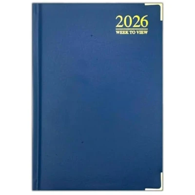 Image of 2025 A4 A5 A6 Padded Week To View Diary Full Year Planner Desk Hardback Metal Edge (A6, Blue)