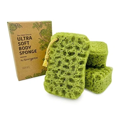 Image of Spongentle Deep Cleansing Dual Texture Body Loofah Sponge, Vacuum Sealed, for Bath and Shower, Gentle Exfoliation, Generous Rich Lather, (Pack of 3)