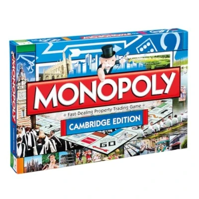 Image of Winning Moves Cambridge Monopoly Board Game, Advance to University of Cambridge, Fitzwilliam Museum or King&#039;s College Chapel and trade your way success, makes a great gift for ages 8 plus
