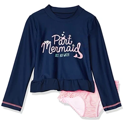 Image of Simple Joys by Carter&#039;s Baby Girls&#039; 2 Piece Assorted Rashguard Sets Rash Guard, Navy Mermaid/Pink Stripes, 3 6 Months