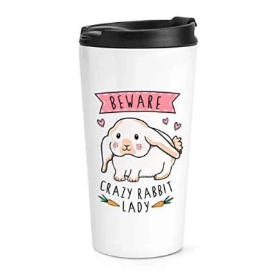 Image of Beware Crazy Rabbit Lady Travel Mug Cup