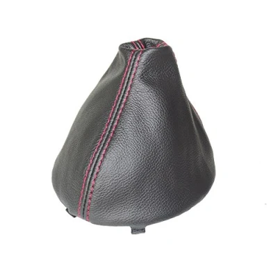 Image of The Tuning Shop Ltd Gear Stick Gaiter + Plastic Frame Black Leather Red Stitching