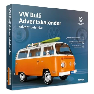 Image of FRANZIS 67223 VW Bulli Advent Calendar Including Metal Model Car in Scale 1:43, Sound Module with Original T2 and Large Format Accompaniment Book From 14 Years
