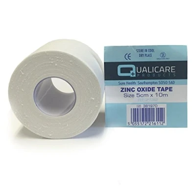 Image of Qualicare 12 ROLLS OF 5CM x 10M WHITE ADHESIVE DURABLE MEDICAL BINDING SPORTS ZINC OXIDE INJURY SUPPORT STRAPPING TAPE
