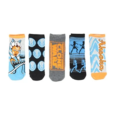 Image of Star Wars Ahsoka Tano Clone Logos Juniors/Womens 5 Pack Ankle Socks Shoe Size 4 10, Black, M L
