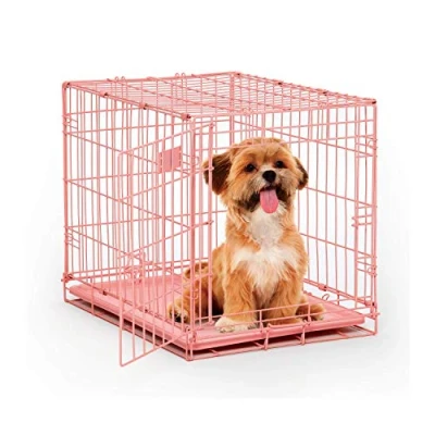 Image of MidWest Homes for Pets Newly Enhanced Single Door iCrate 60.96 cm (24 Inch) Long Dog Crate, Includes Leak Proof Pan, Floor Protecting Feet , Divider Panel &amp; New Patented Features, Pink, Model 1524PK