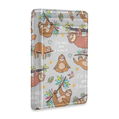 Image of Linomo Thin Leather Card Holder and Money Clip Cute Lazy Sloth Wallet RFID Blocking for Men &amp; Women