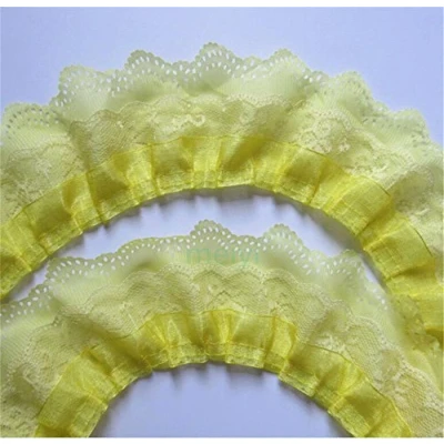 Image of 2 Yards 3 Layers Organza Gathered Lace Edge Trim Ribbon 6.5 cm Width Vintage Style Edging Trimmings Fabric Embroidered Applique Sewing Craft Wedding Bridal Dress DIY Clothes Embellishment (Yellow)