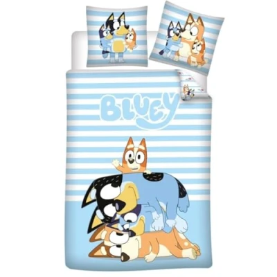 Image of Aymax Bluey And Family Soft Reversible Bedding,100% Cotton, Single Size Duvet Cover Pillow Set For Kids, 135x200 cm + 48x74