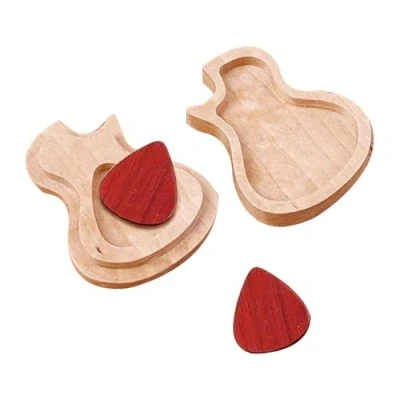 Image of Alnicov 2 Pcs Wooden Guitar Picks with Box Holder Unique Gift for Bass Mandolin Banjo Ukulele