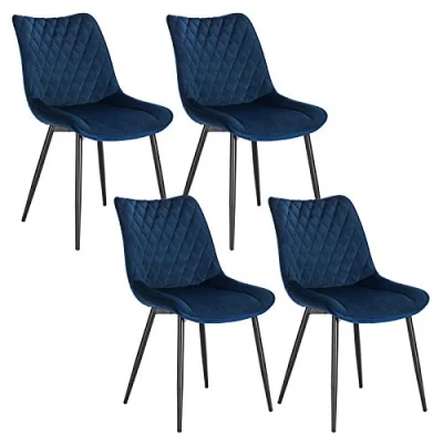 Image of WOLTU Dining Chairs Set of 4 Kitchen Counter Lounge Leisure Living Room Corner Blue Velvet Reception with Backrest and Padded Seat