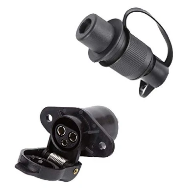 Image of ETUKER 3 Pin Trailer Plug and Socket, 12V Pinwaterproof Socket Connectors for Caravan/Truck/Boat/RV/Cars/Tractor/Trailer Accessories (2 mount point)