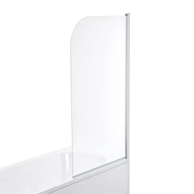 Image of iBathUK Bath Shower Screen, Pivot Enclosure Reversible Toughened Glass Bathtub Door 1400x1000mm, Chrome