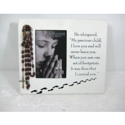 Image of MDF footprints freestanding photo frame 4 x 6 inch with rosary beads