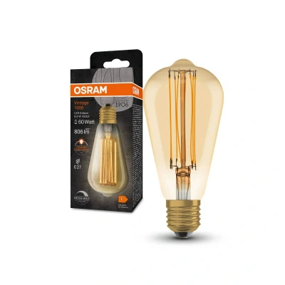 Image of OSRAM Dimmable Led Lamps, Vintage Edition, 60 Watts Replacement, E27, St64 Shape, 2200 Kelvin, Warm Comfort Light, Clear Glass, Single Pack