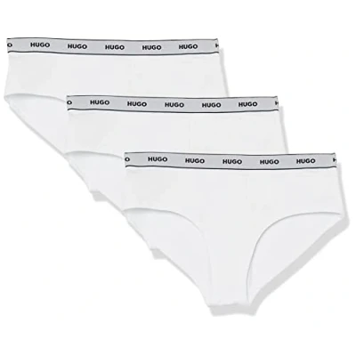 Image of HUGO Women&#039;s 3 Pack Repeat Logo Cotton Stretch Hipster Briefs Thong Panties, Chalk White, L