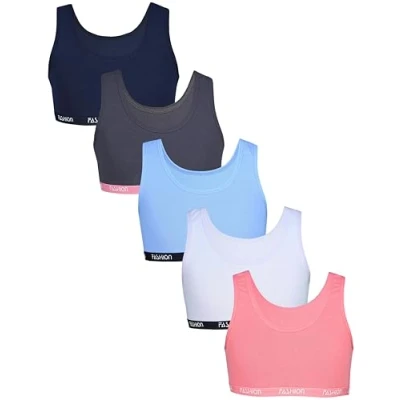 Image of TupTam Girls Bustier Bra Crop Top, Pack of 5, Fashion Dark Blue Gray Apricot Purple, 158 164