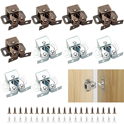 Image of YEYIT 10 Pcs Double Roller Catch,Twin Closet Catch, Cupboard Cabinet Wardrobe Door Latch with 40 Screws (Zinc Plated)