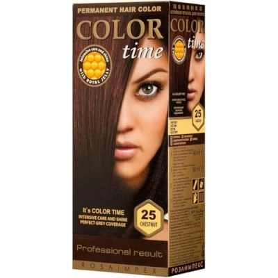 Image of Color TIME Permanent Gel Hair Dye Chestnut 25 Enriched with Royal Jelly and Vitamin C Covers Gray 100 ML