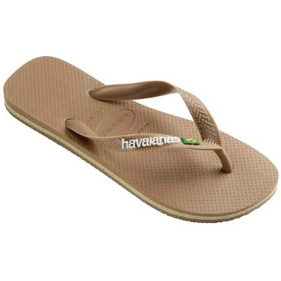 Image of Havaianas Unisex Brasil Logo Flip Flops, Rose Gold, 1/2 UK