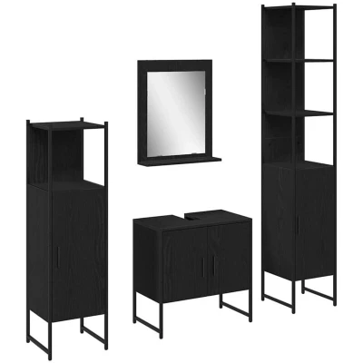 Image of vidaXL 4 Piece Bathroom Furniture Set in Black Oak Engineered Wood