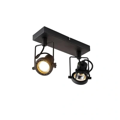 Image of Qazqa Industrial Spotlight Ceiling Black 2 Way Light Suplux Suitable for LED GU10 Steel Surface Mounted spotway Living Room I Kitchen Bedro