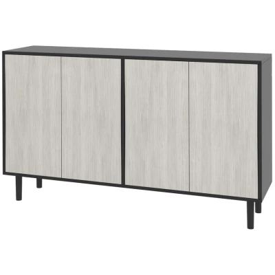 Image of HOMCOM Modern Sideboard with 2 Cupboards, Kitchen Storage Cabinet for Living Room Adjustable Shelves, 4 Doors and Solid Wood Legs, Black