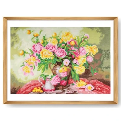 Image of Trimits Large Cross Stitch Kits Counted Embroidery Needlework for Adults Beginners Kids, Christmas Gifts Wall Art, (Frame Not Included) 14 Count, Roses